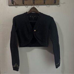 Vintage Black Cropped Cardigan with Gold Accents